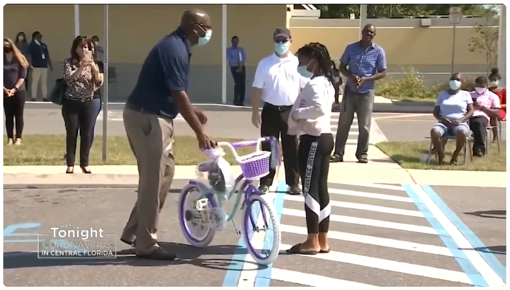 May 31, 2020, Orange County, Fl. - Pine Hills Elementary students surprised with free bikes